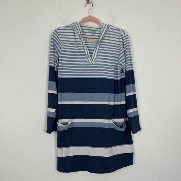 Coolibar Catalina Beach Cover Up SPF 50 Blue White Striped Size Medium - Picture 1 of 6